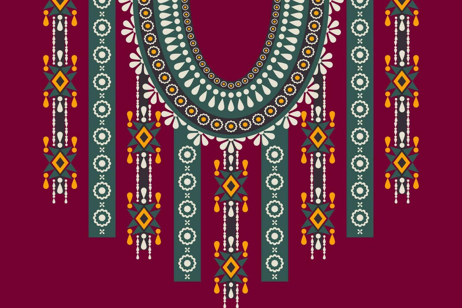 Ethnic tribal African geometric neckline colorful pattern. African tribal art shirts fashion. Ethnic neck embroidery ornaments. Traditional African clothing design. Ethnic neckline pattern. vector