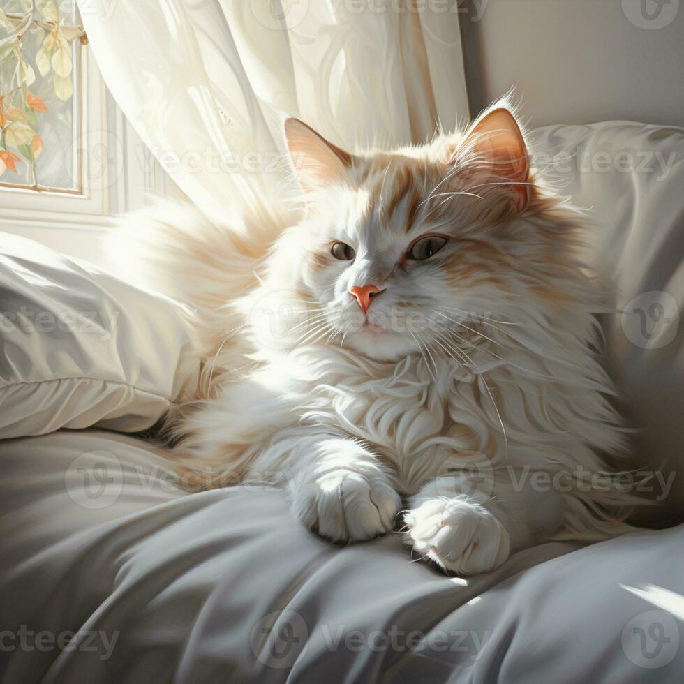 peacefully sleeping baby cat, cozy cute kitten napping, AI Generative photo
