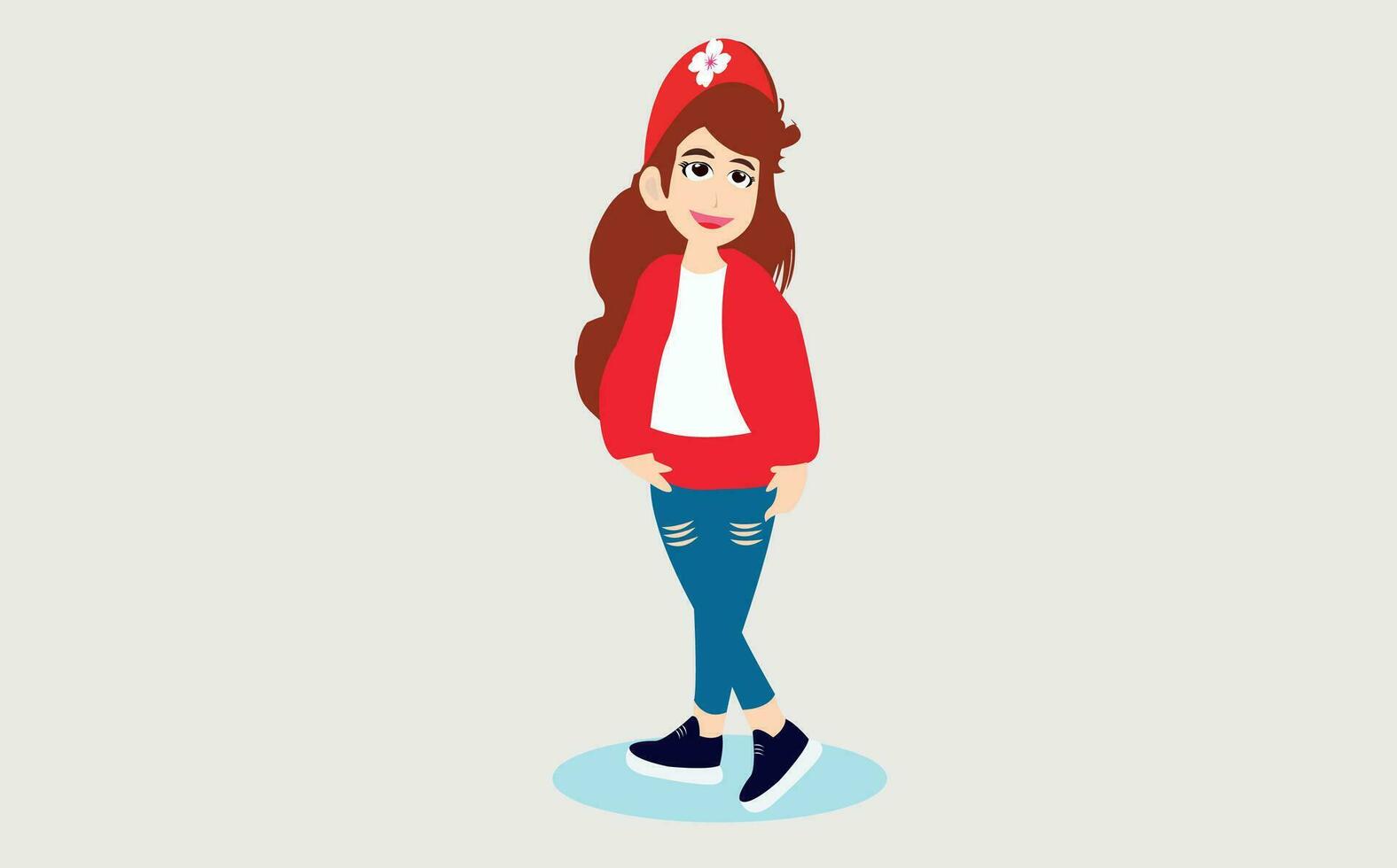 vector teenager girl cartoon character, girl with happy smile on white background.