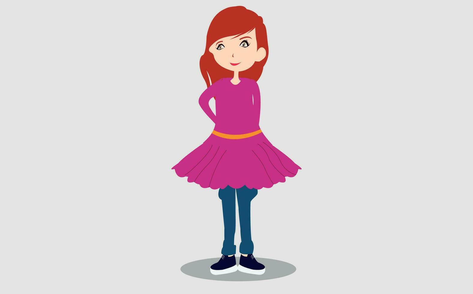 vector teenager girl cartoon character, girl with happy smile on white background.