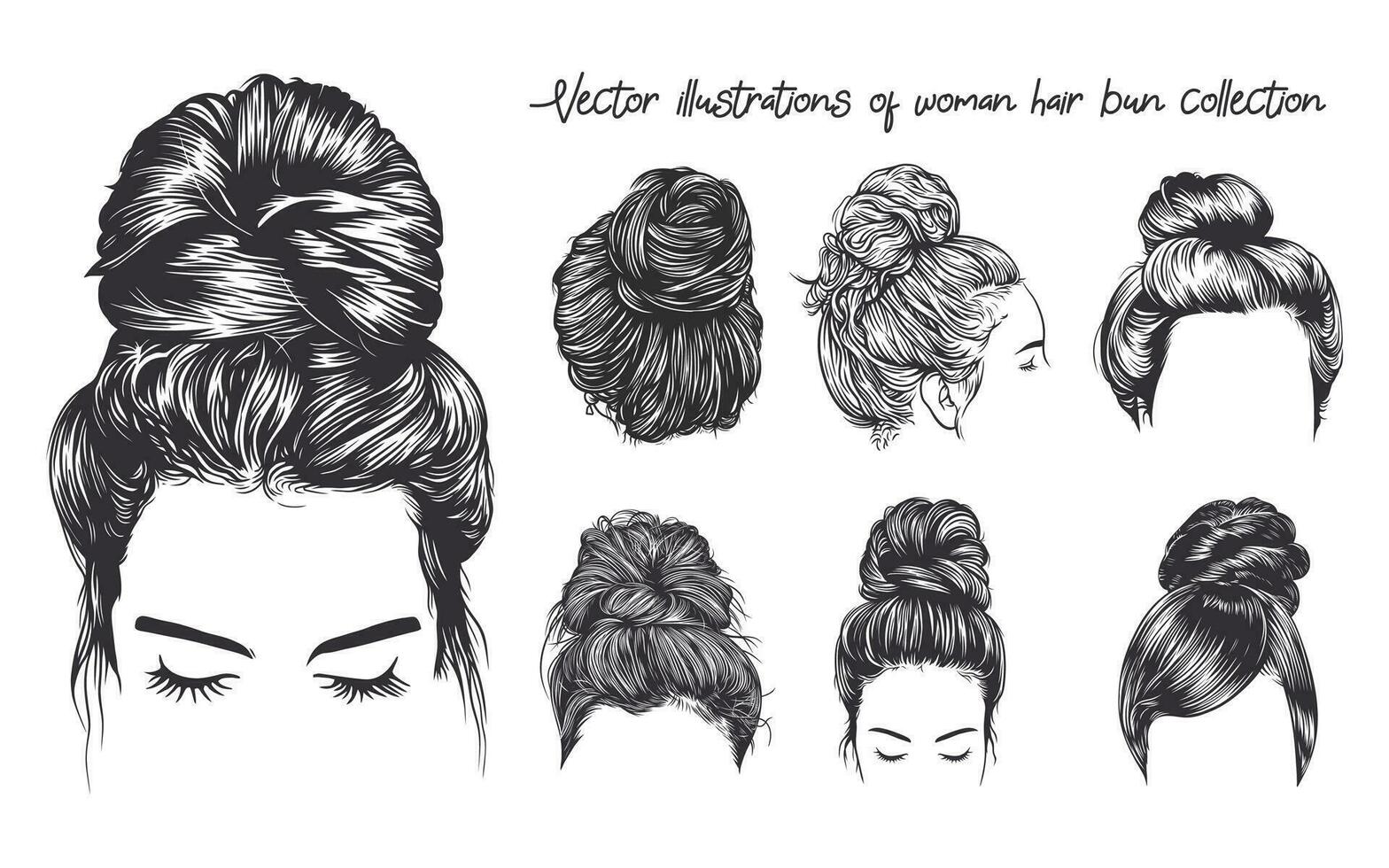colección de vector dibujos presentando mujer con elegante sucio bollo peinados