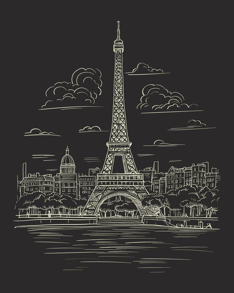 Eiffel Tower black and white sketch vector