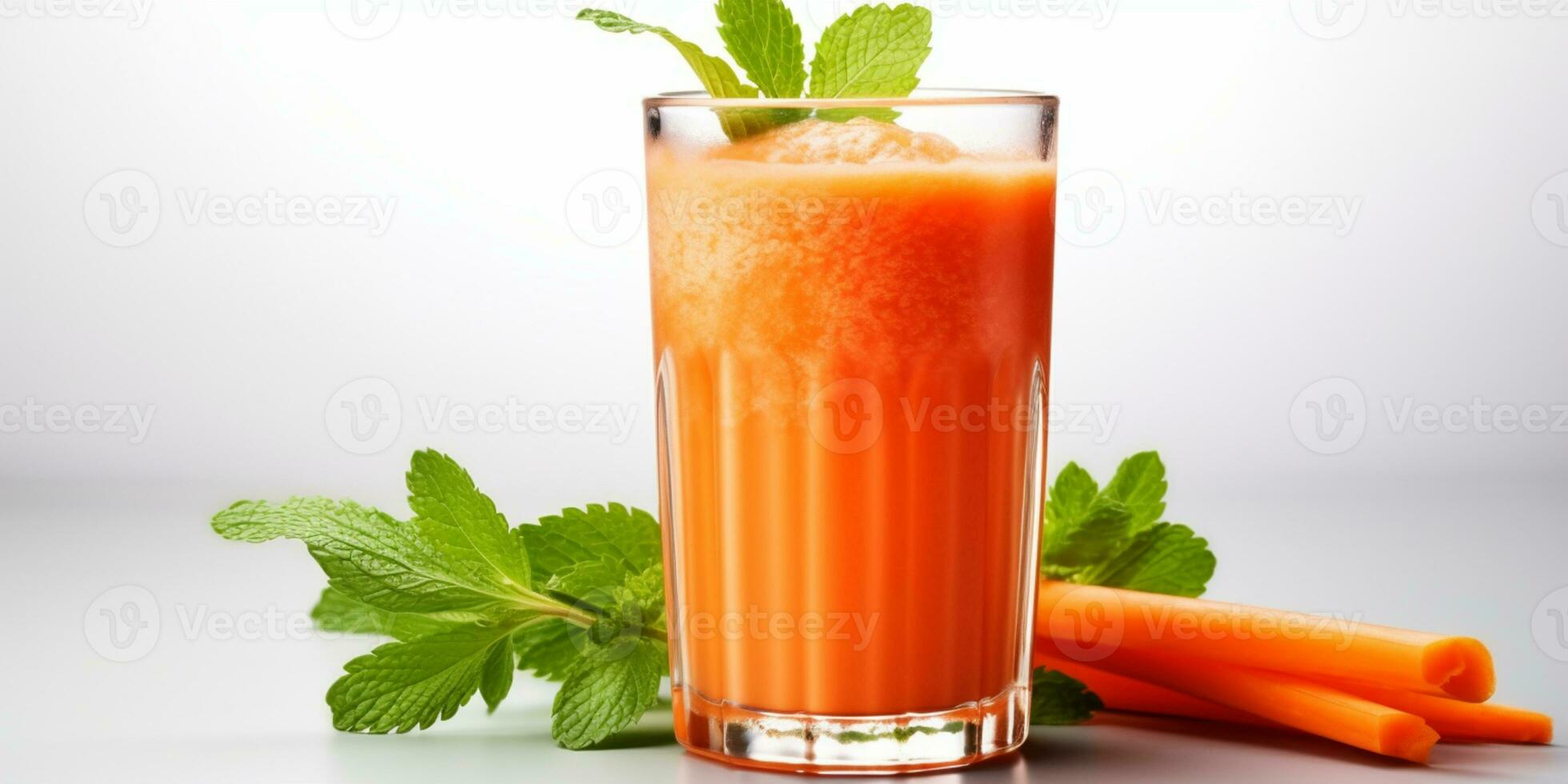 close up of Fresh Carrot Juice with vegetables, isolated on white background, copy space, AI Generative photo