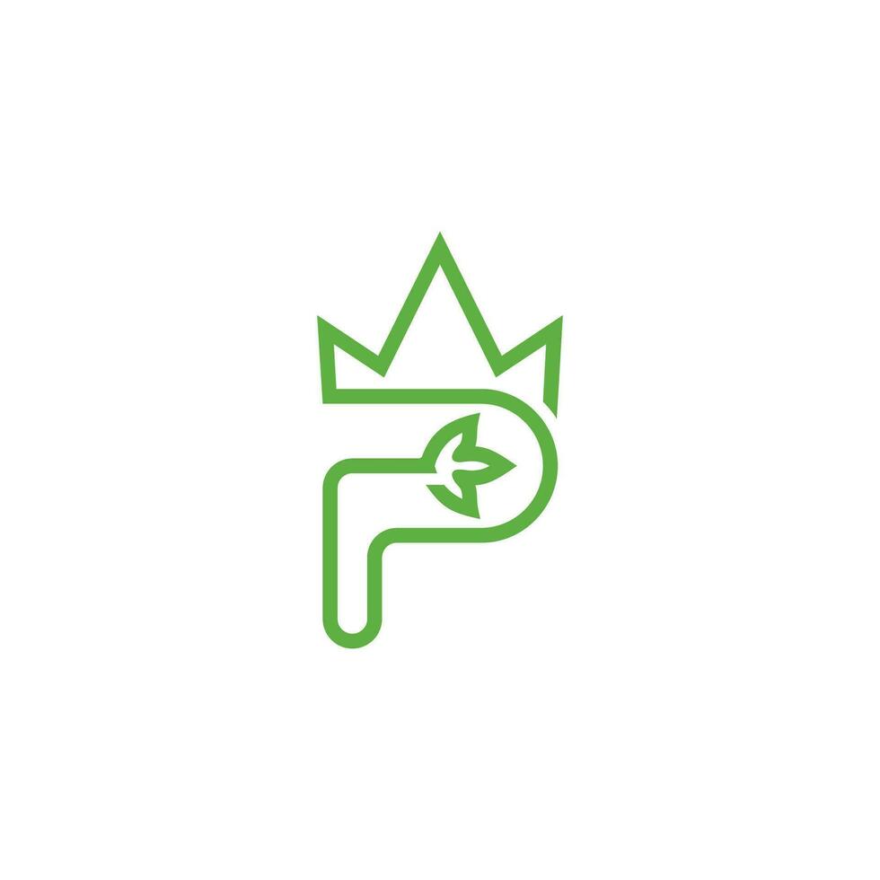 letter p leaf green crown logo vector
