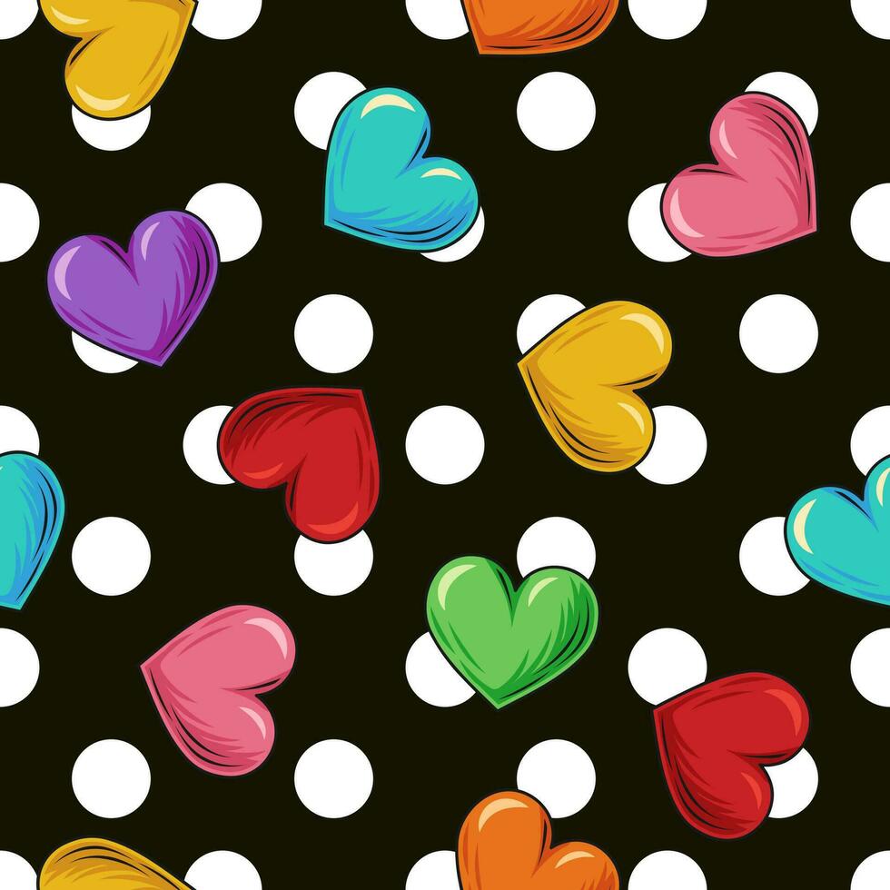 Pattern witn big polka dot ornament, hearts vector