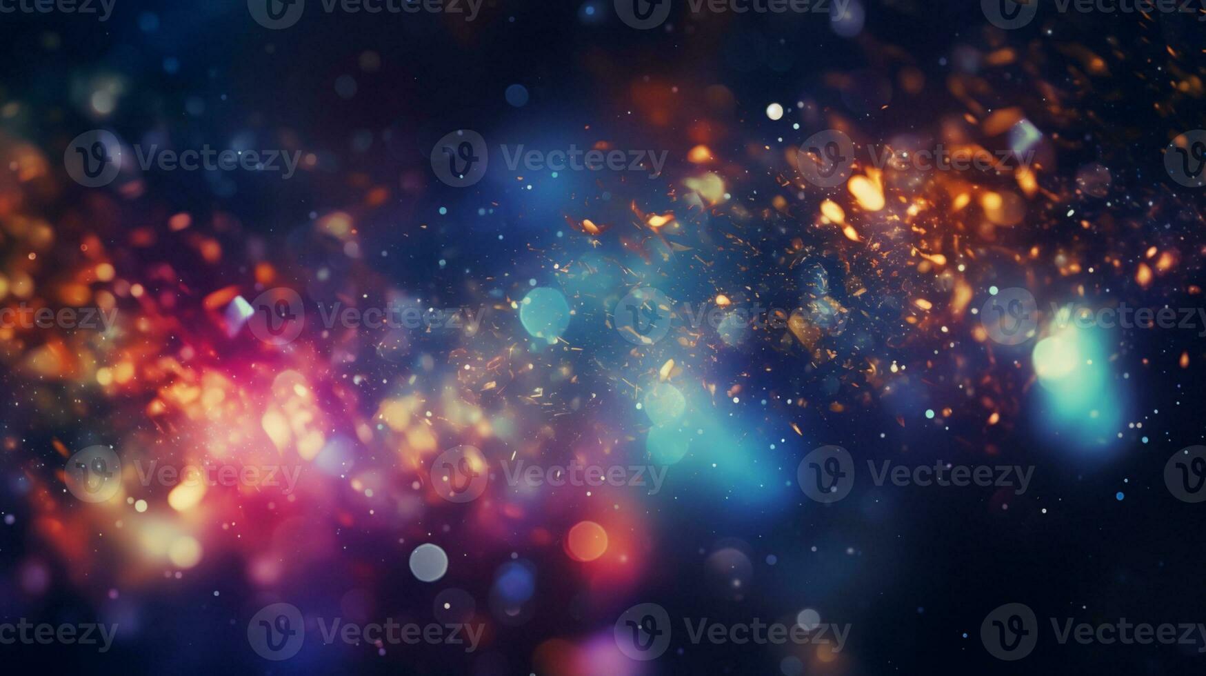 Abstract colorful glittering effect defocused design on dark background, shiny elegance fantasy bright color contrast with black concept, AI Generative photo