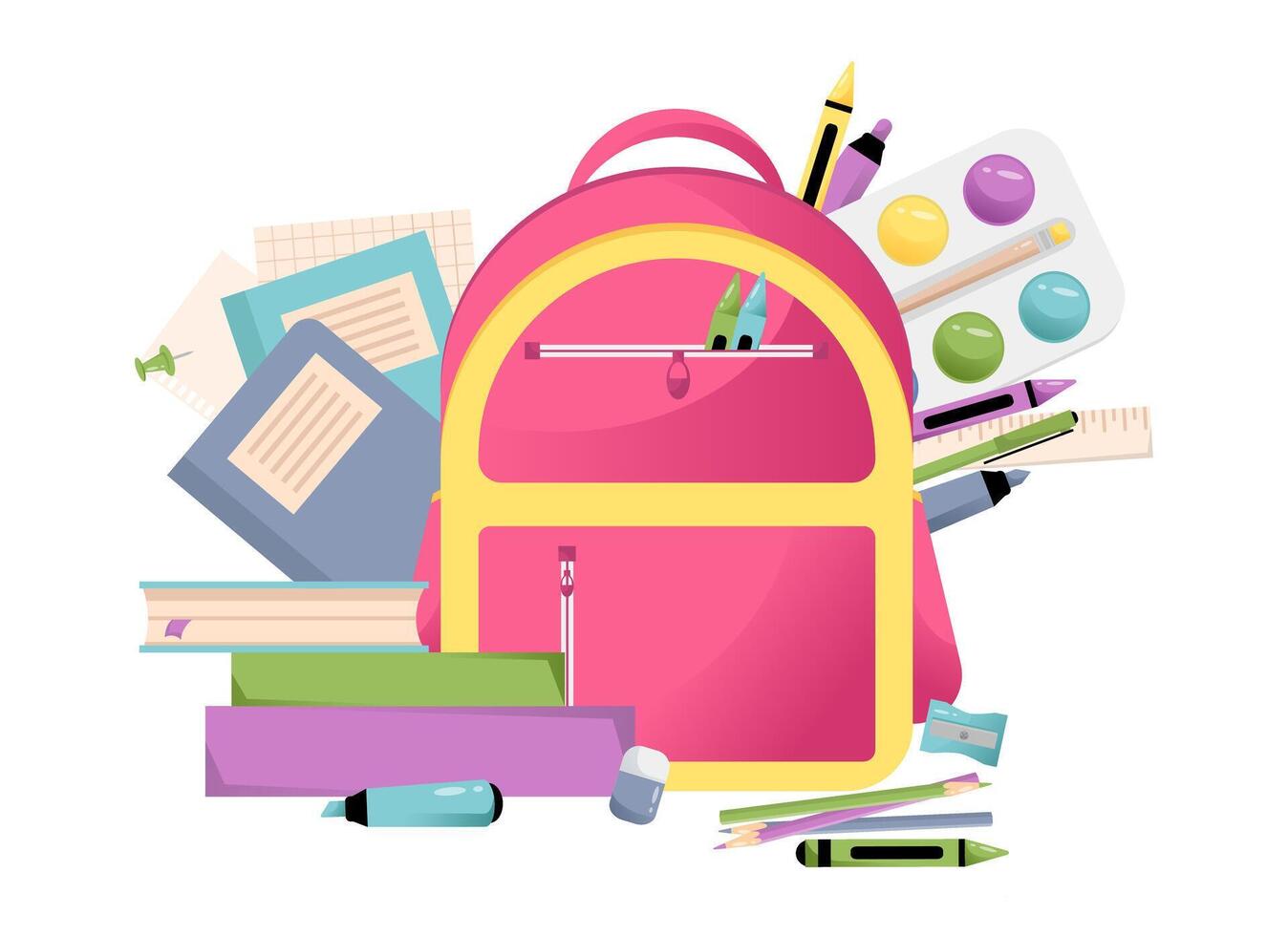Vector illustration of a school backpack with school supplies on a white background