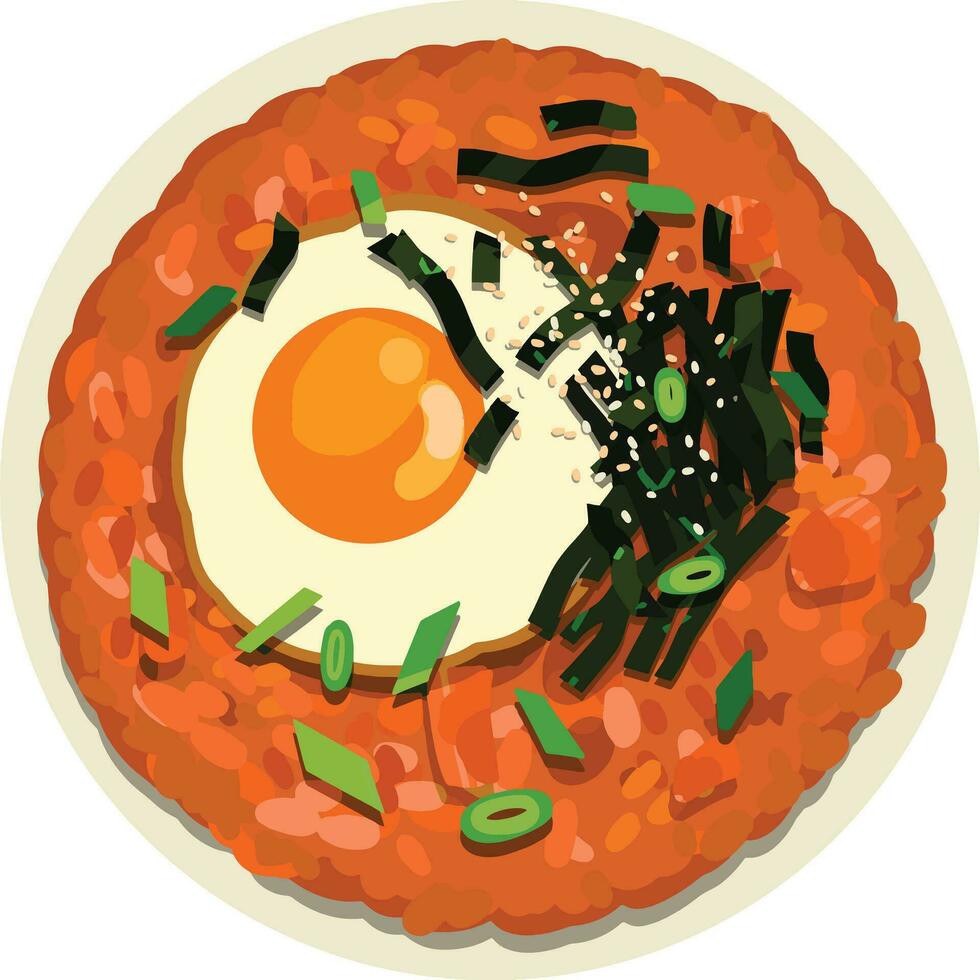 Top View Kimchi Fried Rice Illustration Vector