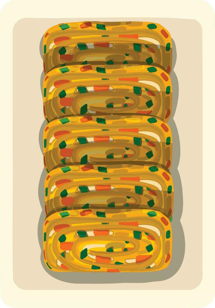 Top View Gyeranmari, Korean Rolled Omelette Illustration Vector