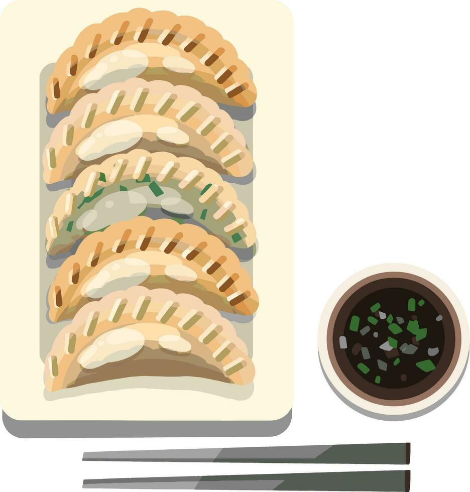 Top View Mandu , Korean Dumplings Illustration Vector