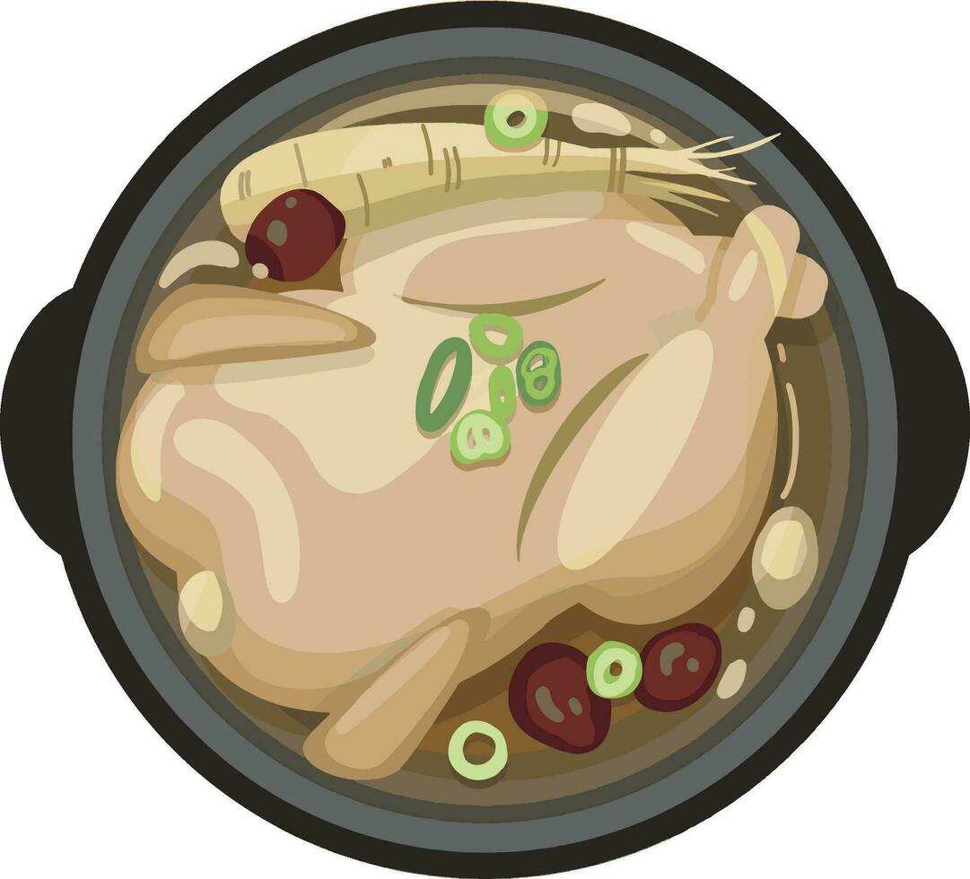 Top View Samgyetang , Korean Ginseng Chicken Soup Illustration Vector