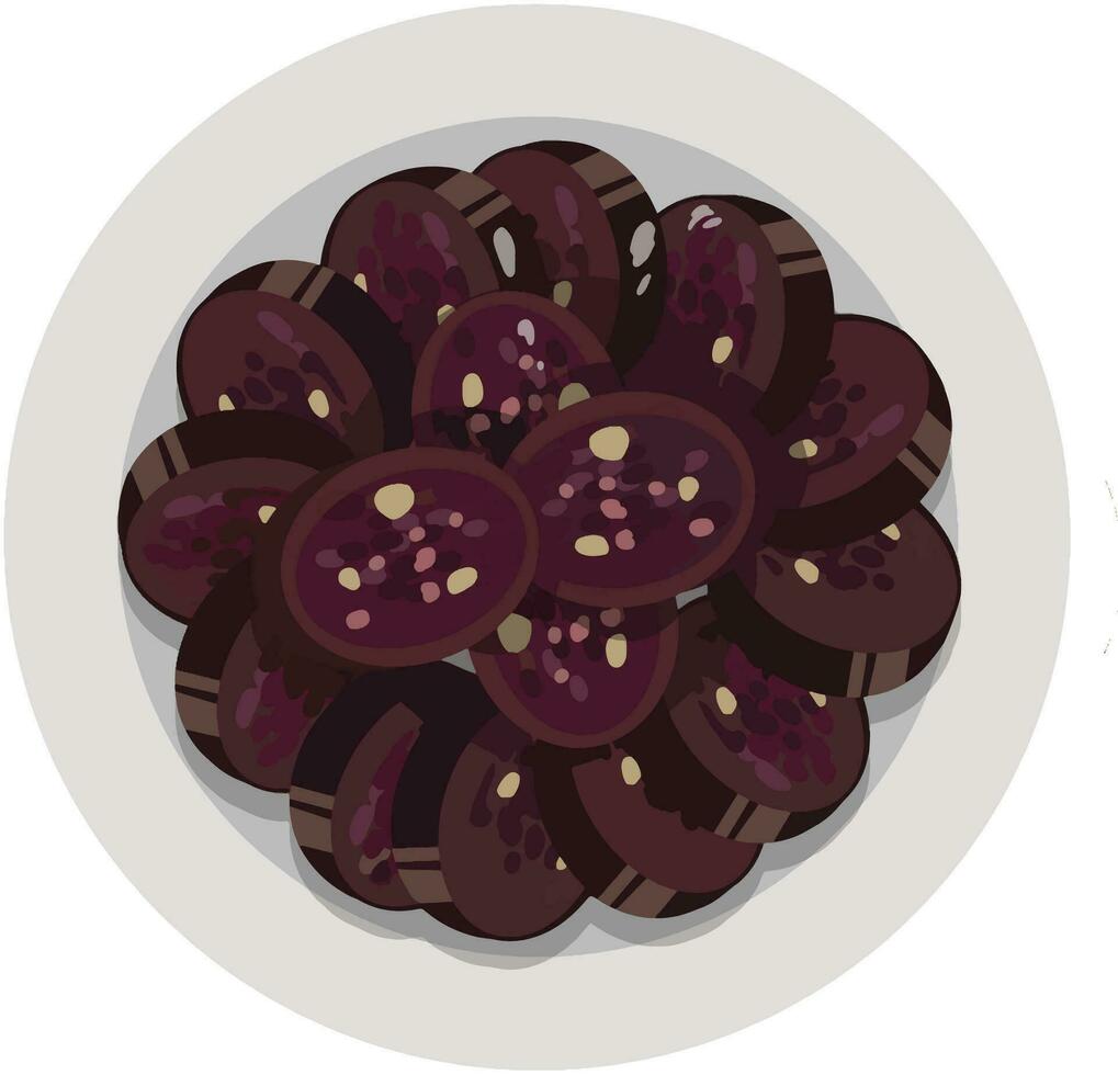 Top View Sundae , Soondae , Korean sausage Illustration Vector