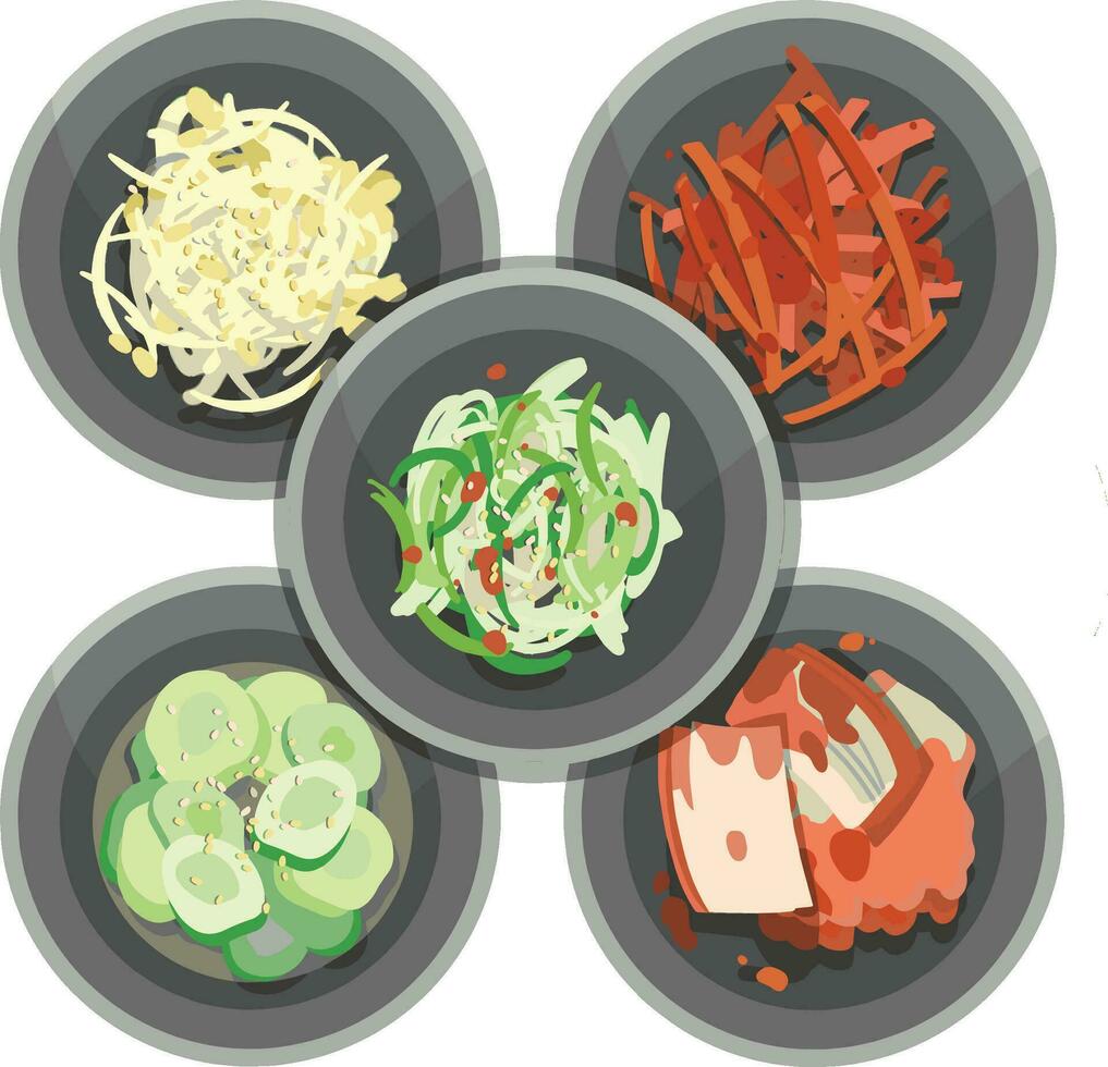 parte superior ver coreano lado platos ilustración vector