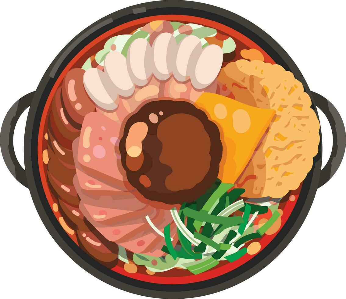 Top View Budae jjigae Army Stew Illustration Vector