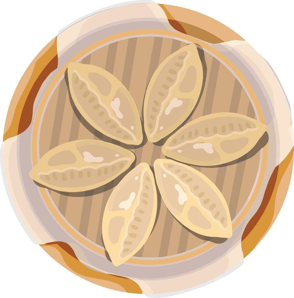 Top View Mandu , Korean Dumplings Illustration Vector