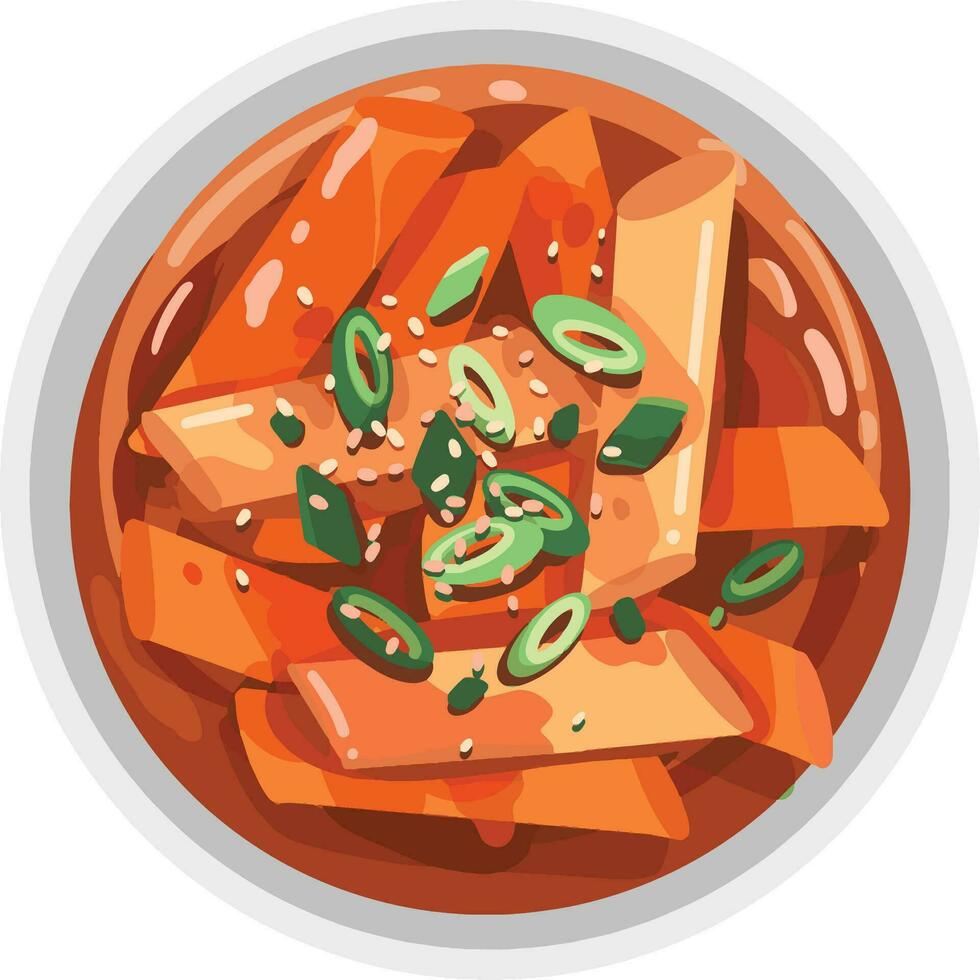 Top View Tteokbokki ,Korean Spicy Rice Cakes Illustration Vector