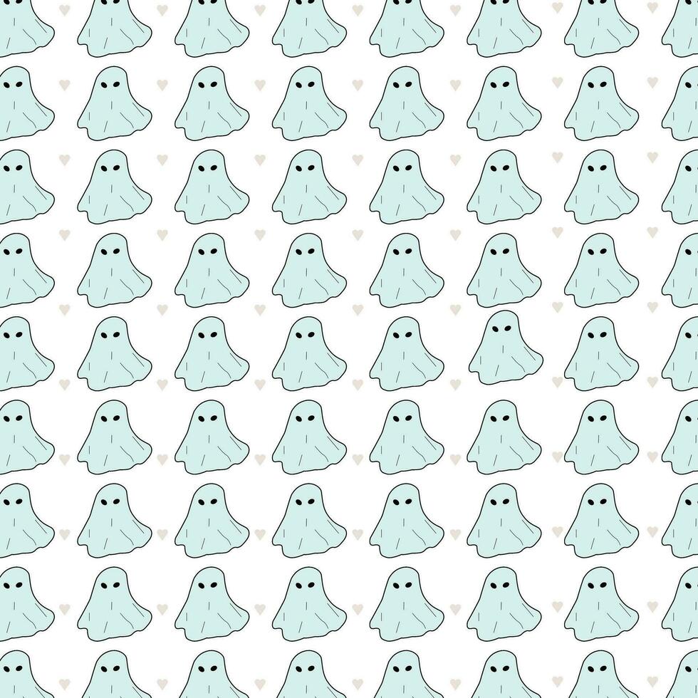 halloween ghost pattern repeat print background. Doodle cute ghosts Haloween seamless pattern. Background with simple spooky character or scary ghostly monsters. vector