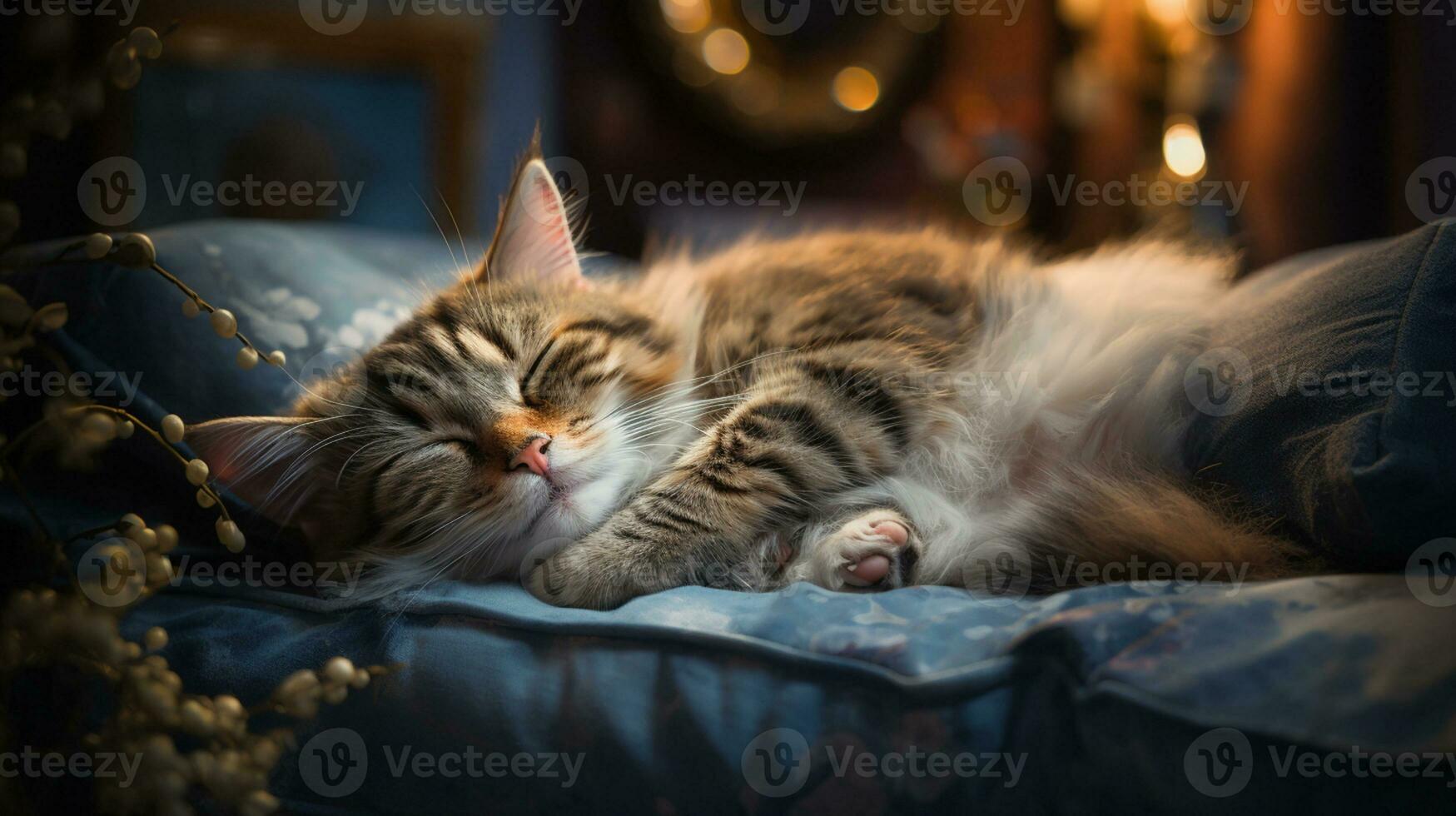 peacefully sleeping baby cat, cozy cute kitten napping, AI Generative photo