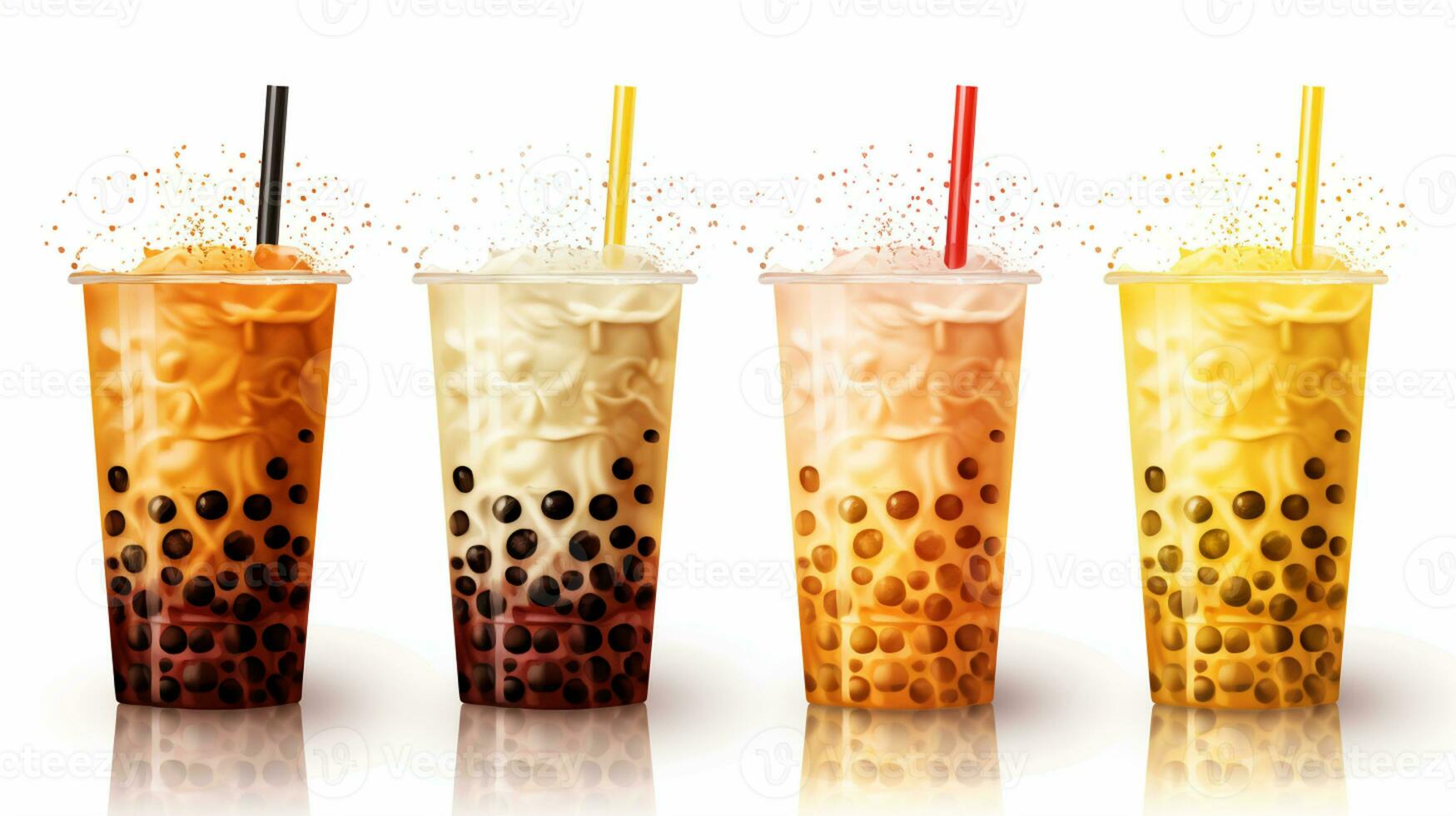 Set of Bubble milk tea drink design, Boba milk tea, taiwanese asian menu, Delicious sweet bubble tea cup with straw, AI Generative photo