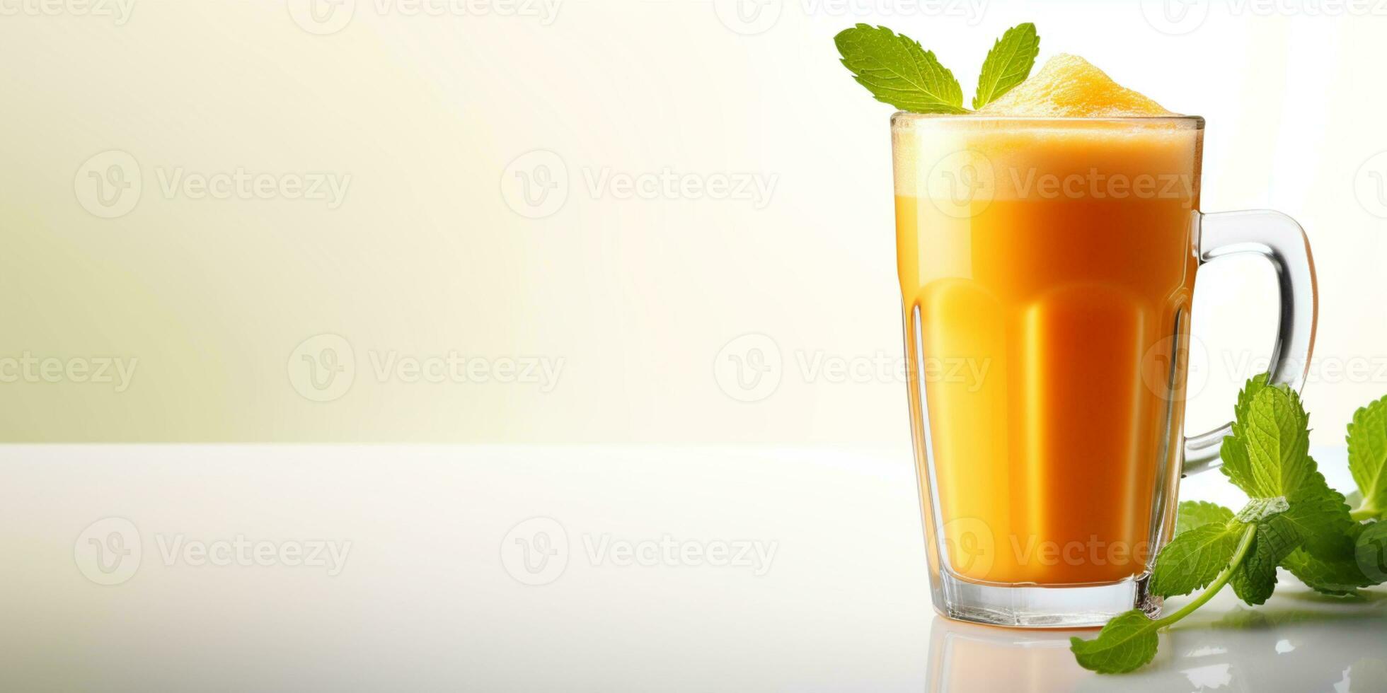 close up of Fresh Carrot Juice, isolated on white background, copy space, AI Generative photo
