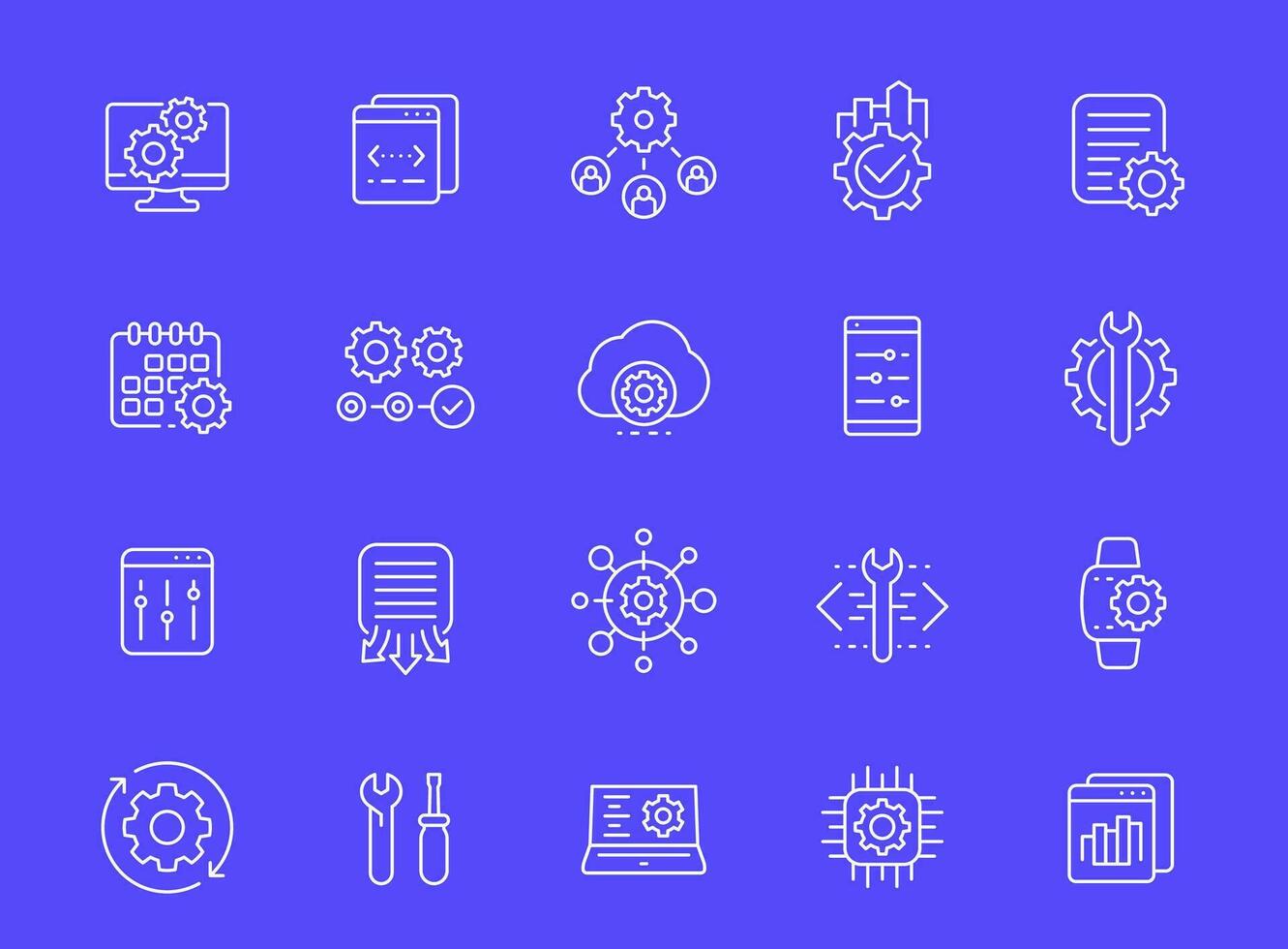 development, operation and hardware line icons, vector