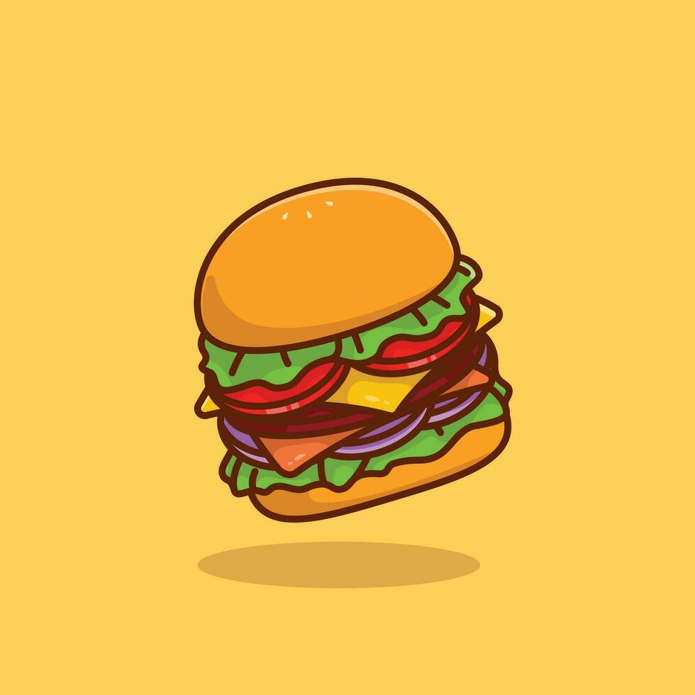 hamburguesa comida flotante sencillo dibujos animados vector ilustración comida concepto icono aislado