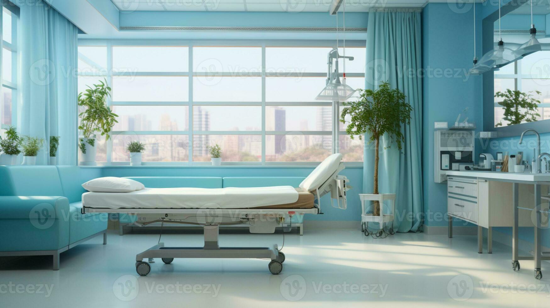 Clinic, interior of Hospital, patient room, clean quiet room, AI Generated photo