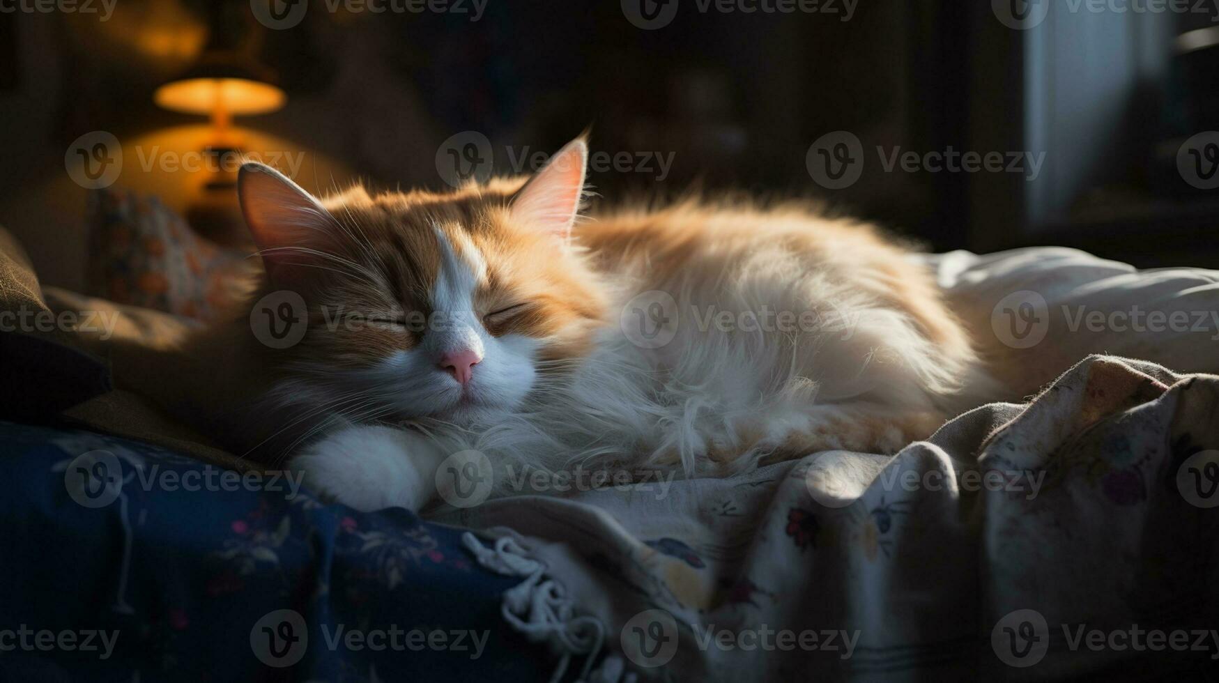 peacefully sleeping baby cat, cozy cute kitten napping, AI Generative photo