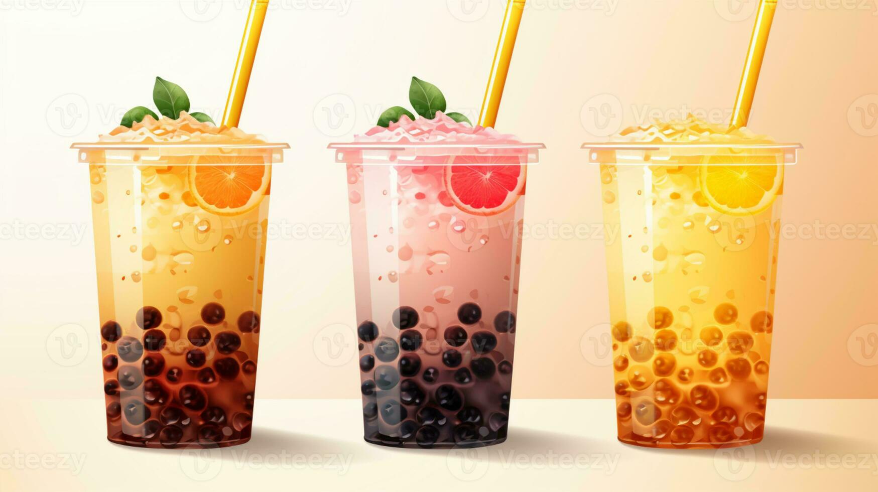 Set of Bubble milk tea drink design, Boba milk tea, taiwanese asian menu, Delicious sweet bubble tea cup with straw, AI Generative photo