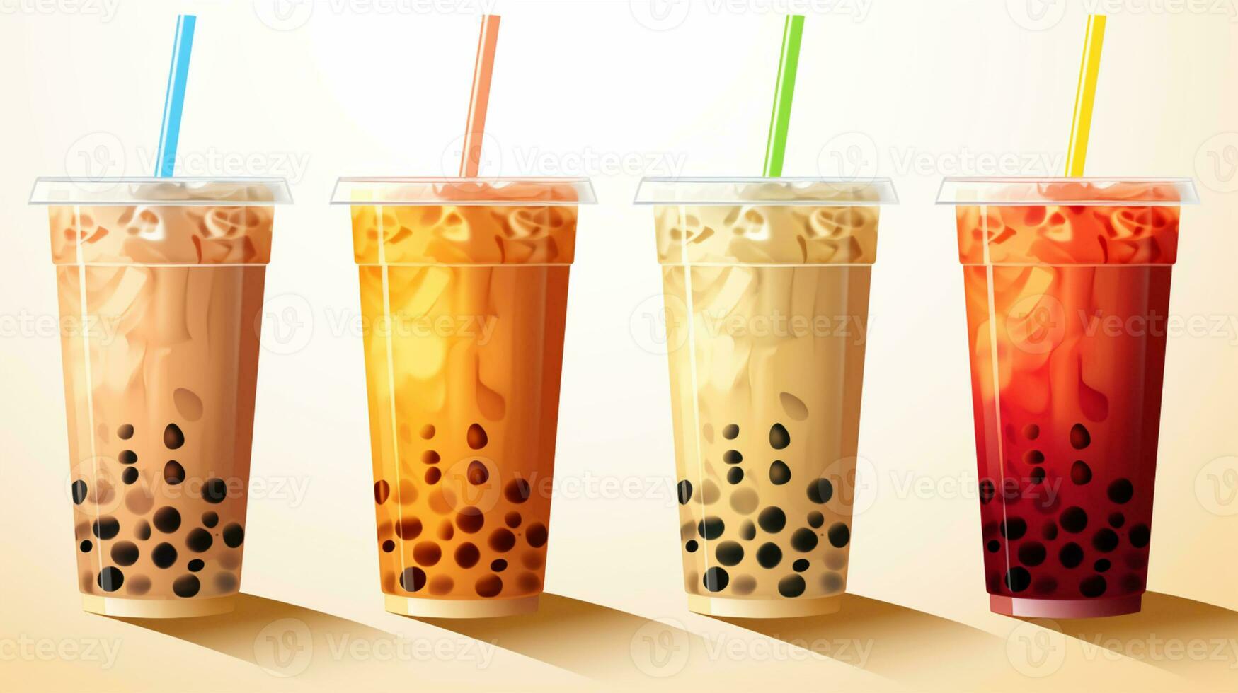 Set of Bubble milk tea drink design, Boba milk tea, taiwanese asian menu, Delicious sweet bubble tea cup with straw, AI Generative photo