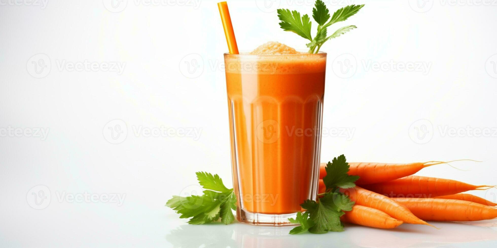 close up of Fresh Carrot Juice with vegetables, isolated on white background, copy space, AI Generative photo