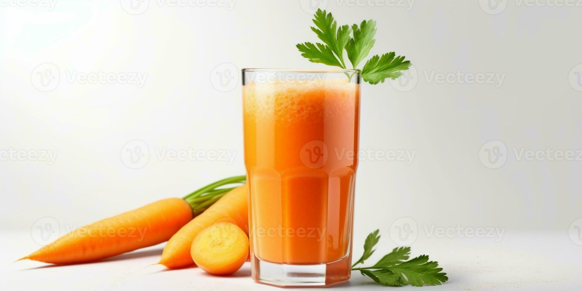 close up of Fresh Carrot Juice with vegetables, isolated on white background, copy space, AI Generative photo