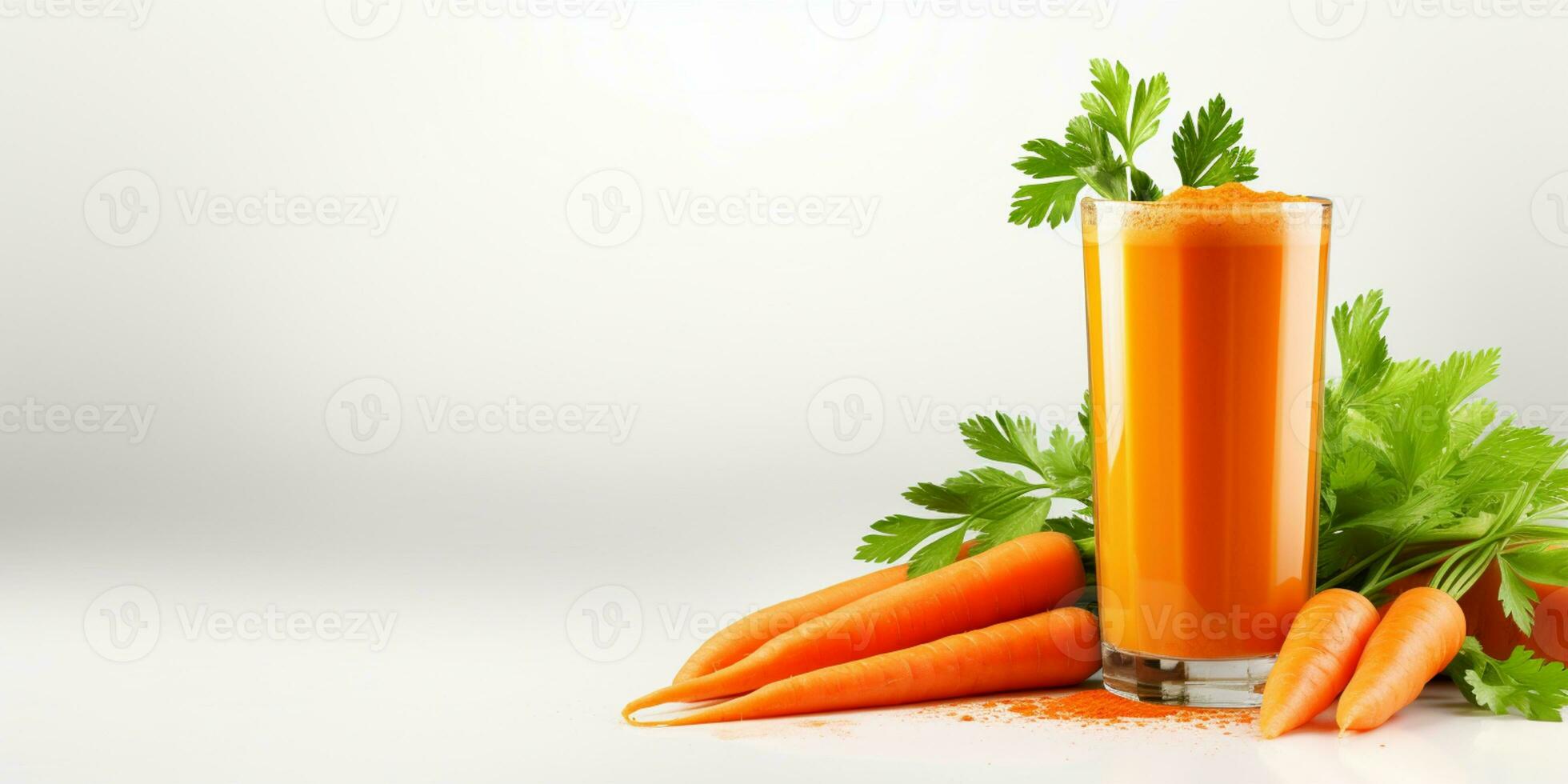 close up of Fresh Carrot Juice with vegetables, isolated on white background, copy space, AI Generative photo