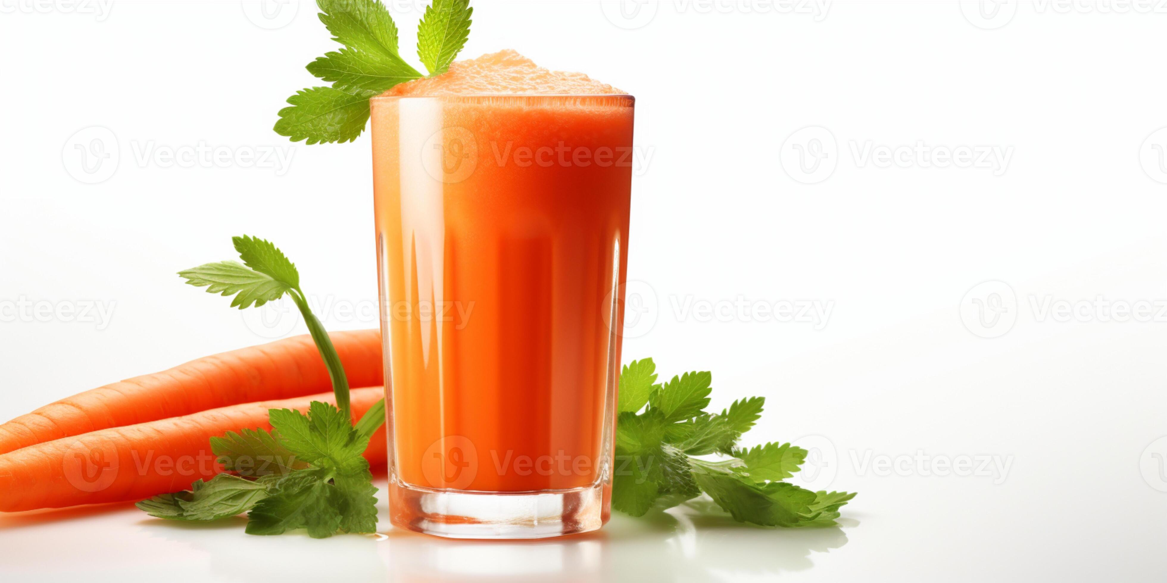 close up of Fresh Carrot Juice with vegetables, isolated on white
