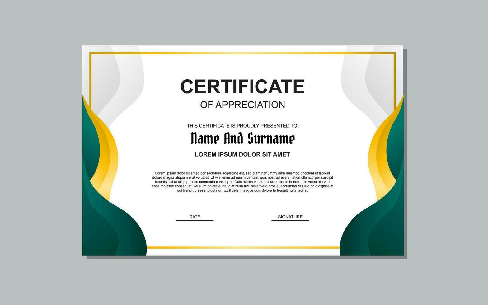 certificate template with green color elegant style for awards. vector