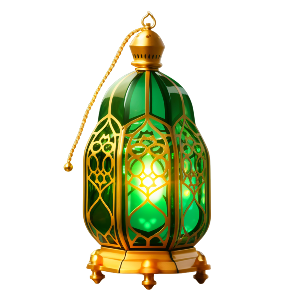 Ramadan Kareem Green With Golden Islamic Lamp ai generative png