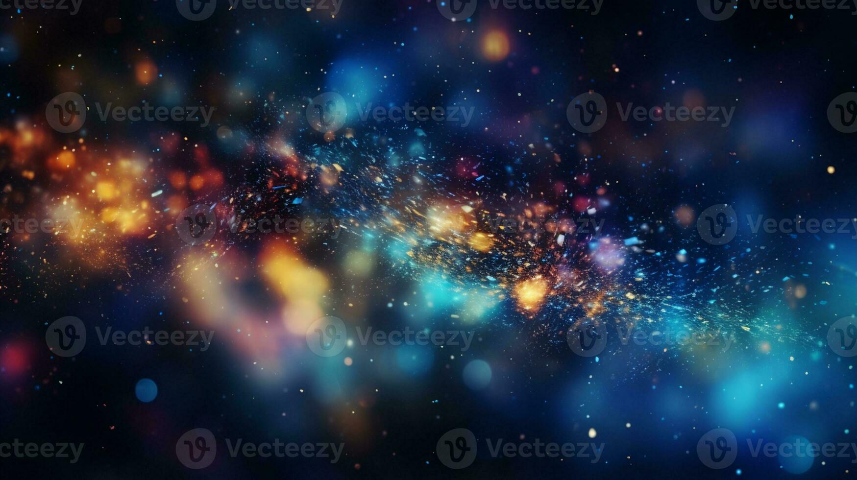 Abstract colorful glittering effect defocused design on dark background, shiny elegance fantasy bright color contrast with black concept, AI Generative photo
