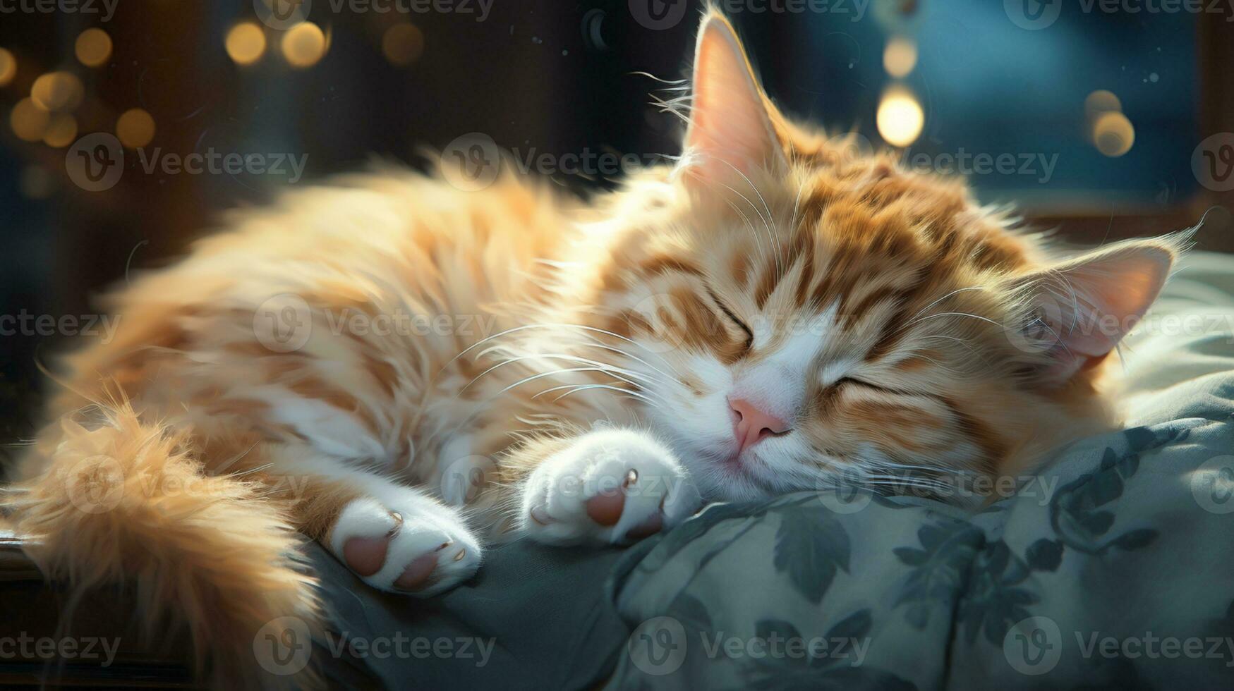 peacefully sleeping baby cat, cozy cute kitten napping, AI Generative photo