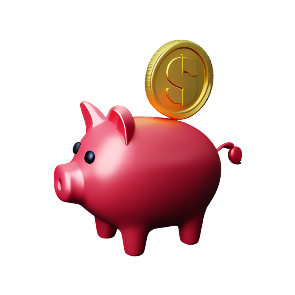 cute piggy bank with dropping coin 3d render icon png