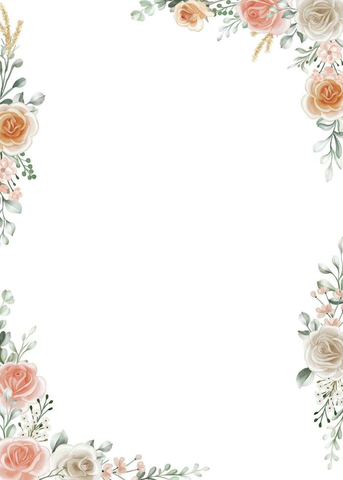 Shades of Peach, Soft Orange and White Roses Flower Frame Background vector