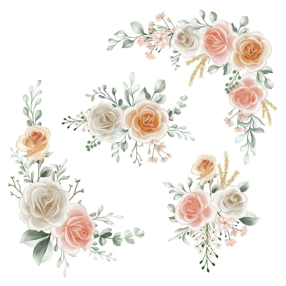 sombras de durazno, suave naranja y blanco rosas flor arreglo colección vector