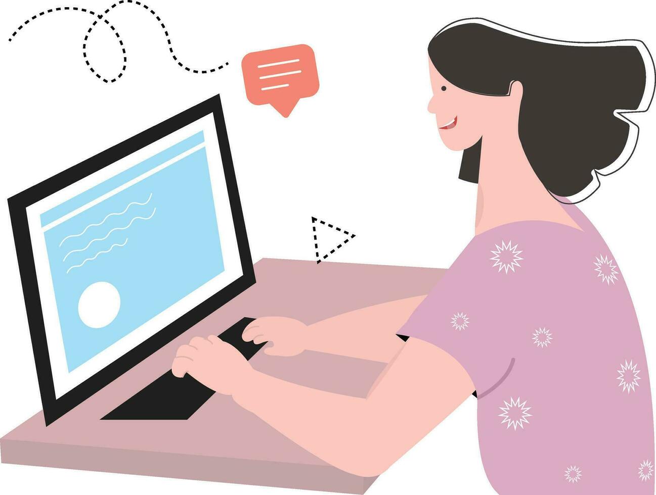 Female illustration working on laptop vector