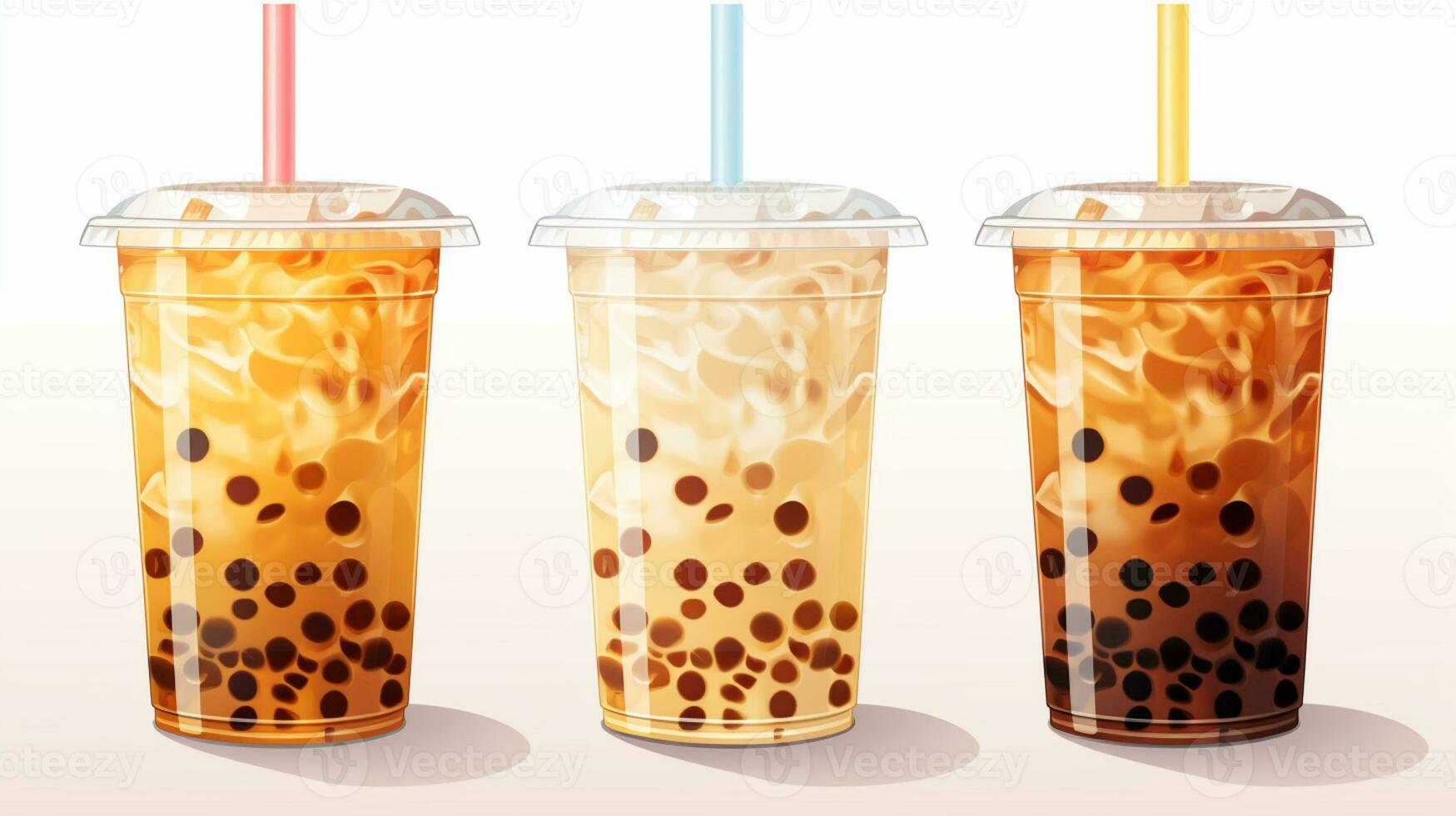 Set of Bubble milk tea drink design, Boba milk tea, taiwanese asian menu, Delicious sweet bubble tea cup with straw, AI Generative photo