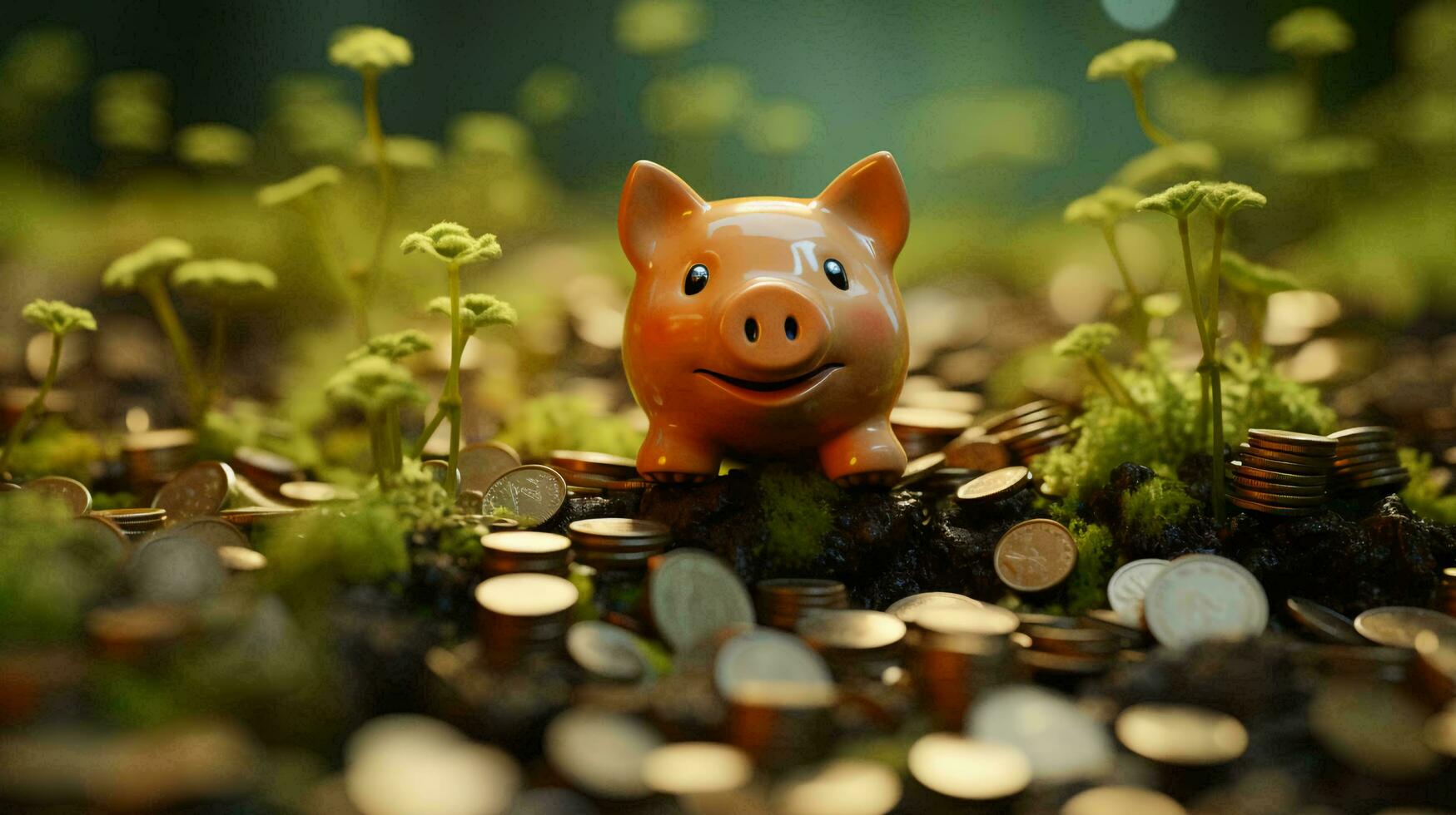 Piggy bank on coins. Concept of finance economy investment and accumulation of money photo