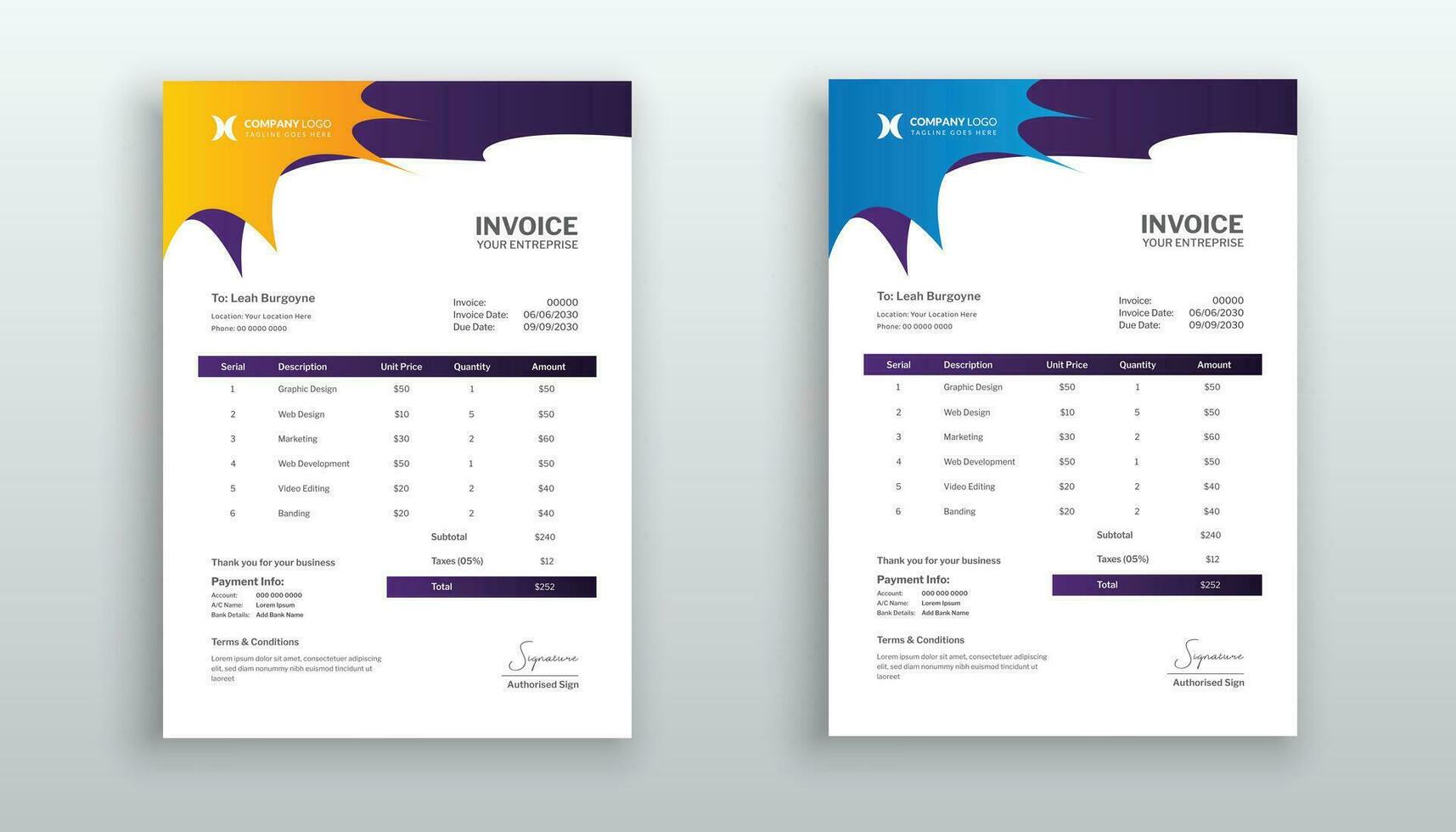 creativo moderno factura o cotización modelo para tu negocio vector