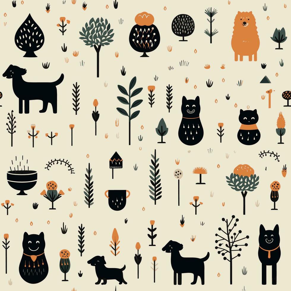 Poodles clipart Scandinavian seamless background on vector graphic art.