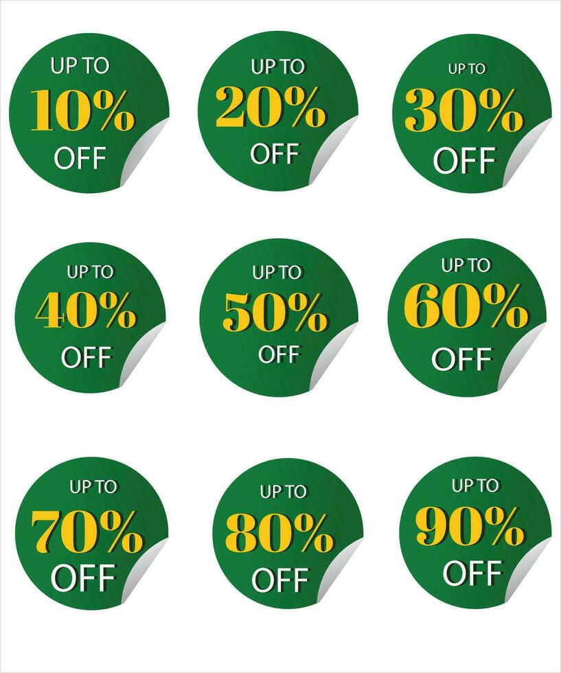 Up to 10 percent Discount. Round sticker badge with offer. Sale offer price sign. Special offer symbol. Save 10 percentages. Paper label banner. Discount tag adhesive tag. Vector