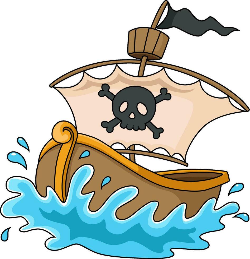 Pirate ship cartoon on white background vector