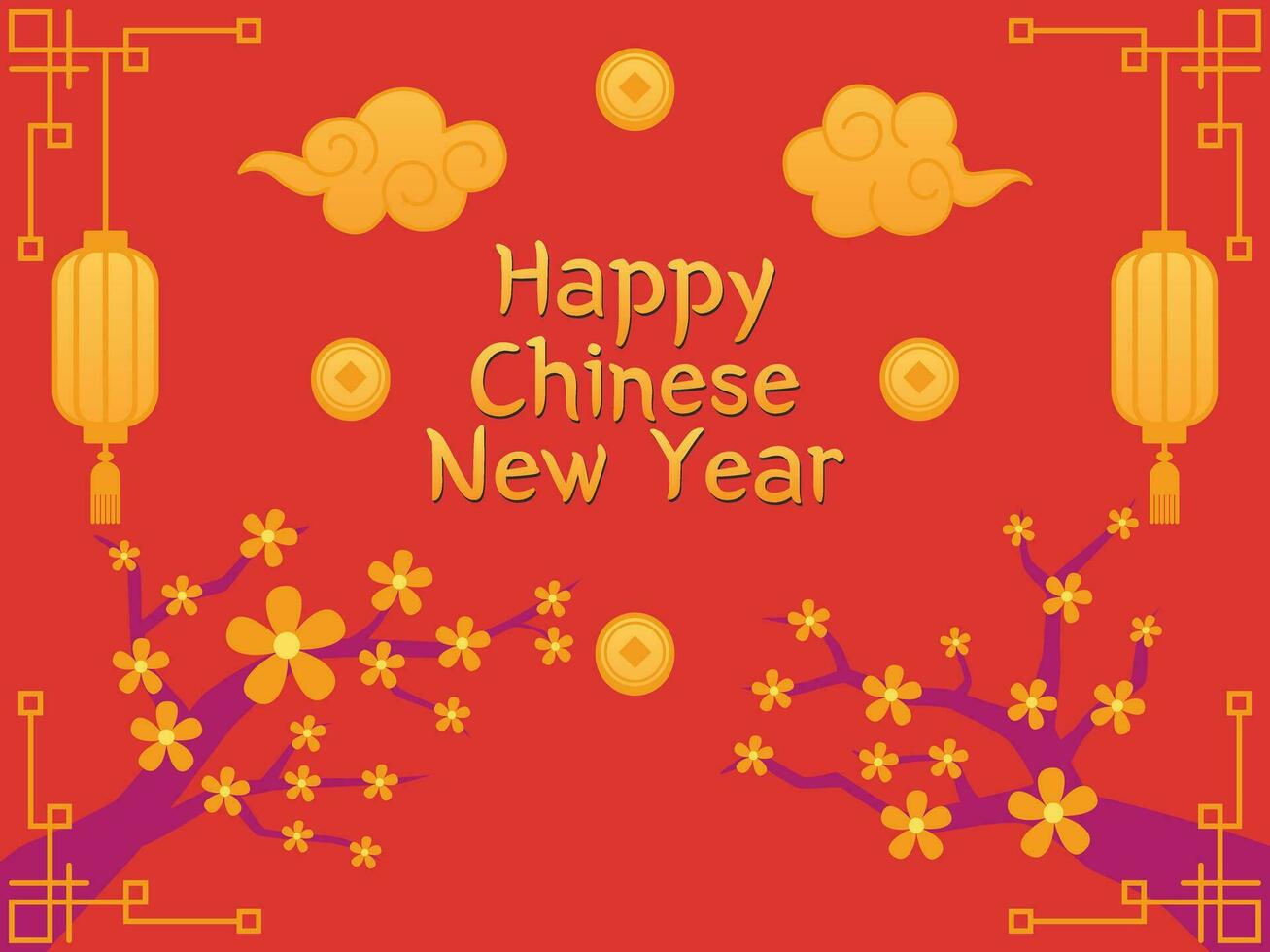 Flat Illustration of Happy Chinese New Year, with ornament. Vector Design.