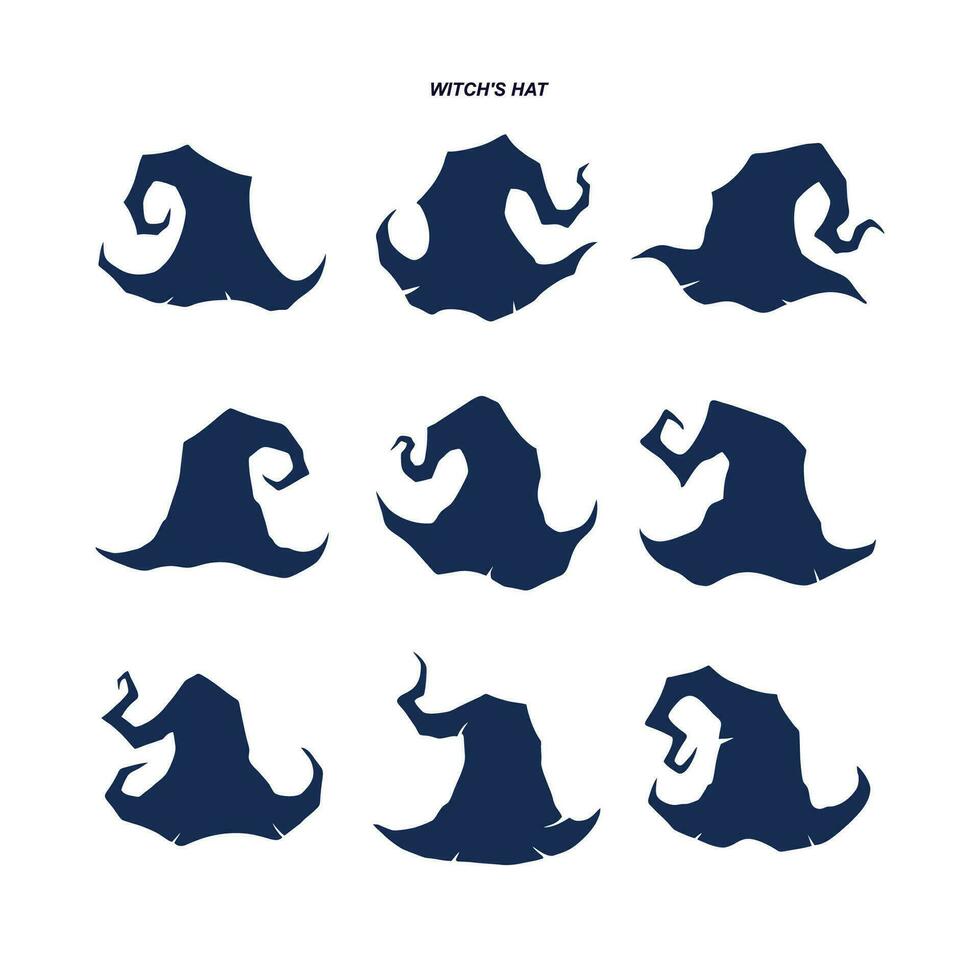 collection of vector witch hat characters in silhouette style